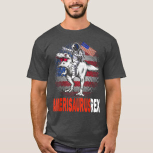 Astronaut Riding a Dinosaur American  4th of July  T-Shirt