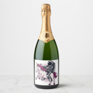 Astronaut riding a pink Unicorn T-shirt  Hat1 Sparkling Wine Label