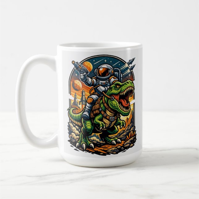 Astronaut Riding a T-Rex – Epic Space Dinosaur Coffee Mug (Left)