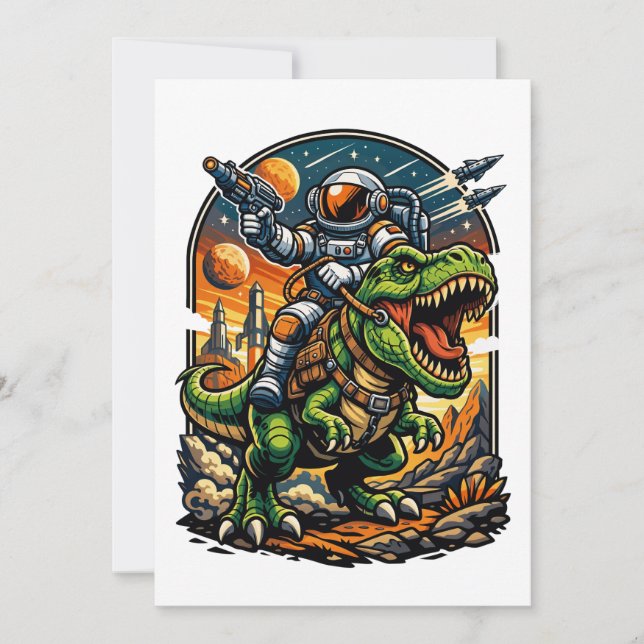 Astronaut Riding a T-Rex – Epic Space Dinosaur Invitation (Front)