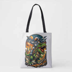 Astronaut Riding a T-Rex – Epic Space Dinosaur Tote Bag
