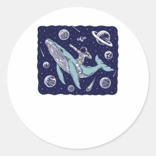 Astronaut riding a whale classic round sticker