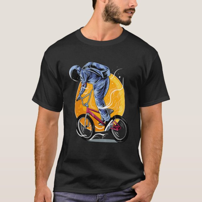 Astronaut Riding Bmx Moon Space Boys Girls Kids As T-Shirt (Front)