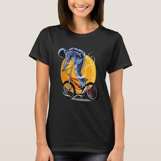 Astronaut Riding Bmx Moon Space Boys Girls Kids As T-Shirt (Front)