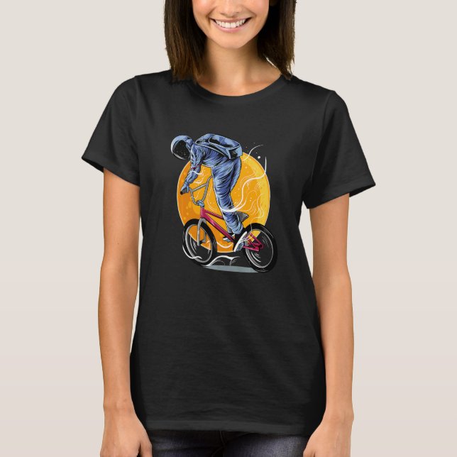 Astronaut Riding Bmx Moon Space Boys Girls Kids As T-Shirt (Front)