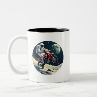 Astronaut Riding Motocross on the Moon Two-Tone Coffee Mug
