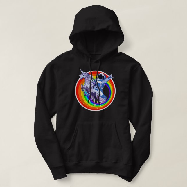 Astronaut Riding Rainbow Unicorn NASA LGBT Spacema Hoodie (Design Front)