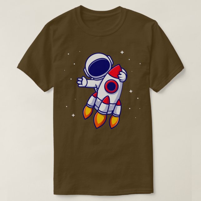 Astronaut Riding Rocket Cartoon3 T-Shirt (Design Front)