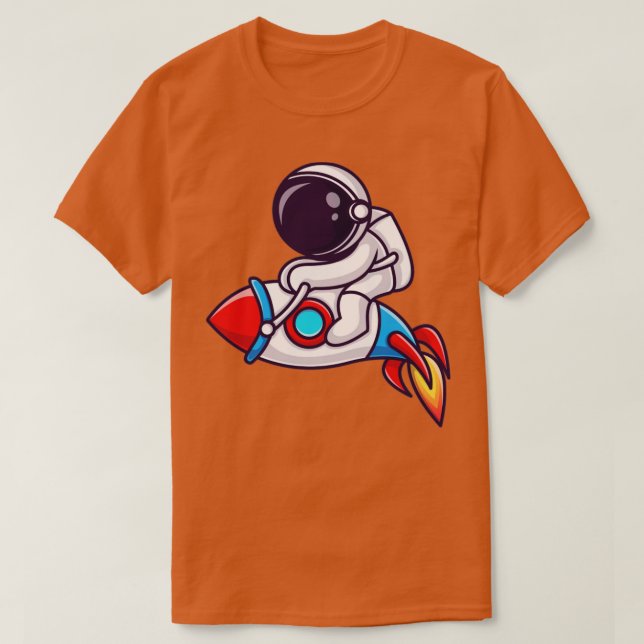 Astronaut Riding Rocket Cartoon T-Shirt (Design Front)
