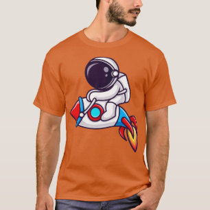 Astronaut Riding Rocket Cartoon T-Shirt