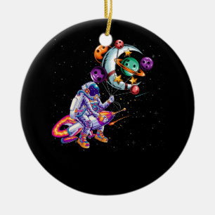Astronaut Riding spaceship Planets In Hand Art Out Ceramic Tree Decoration