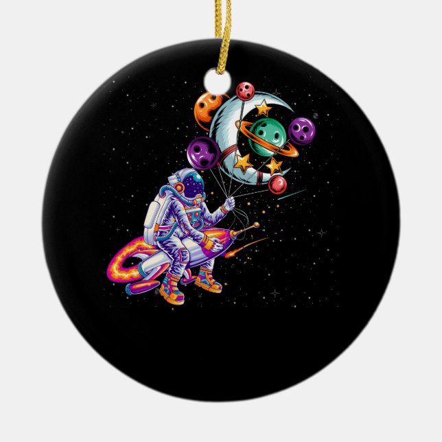 Astronaut Riding spaceship Planets In Hand Art Out Ceramic Tree Decoration (Front)