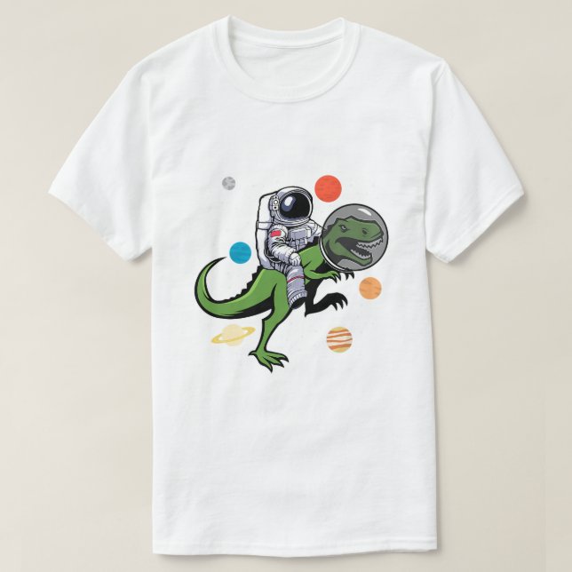 Astronaut Riding T Rex Dinosaur Astro Space T-Shirt (Design Front)