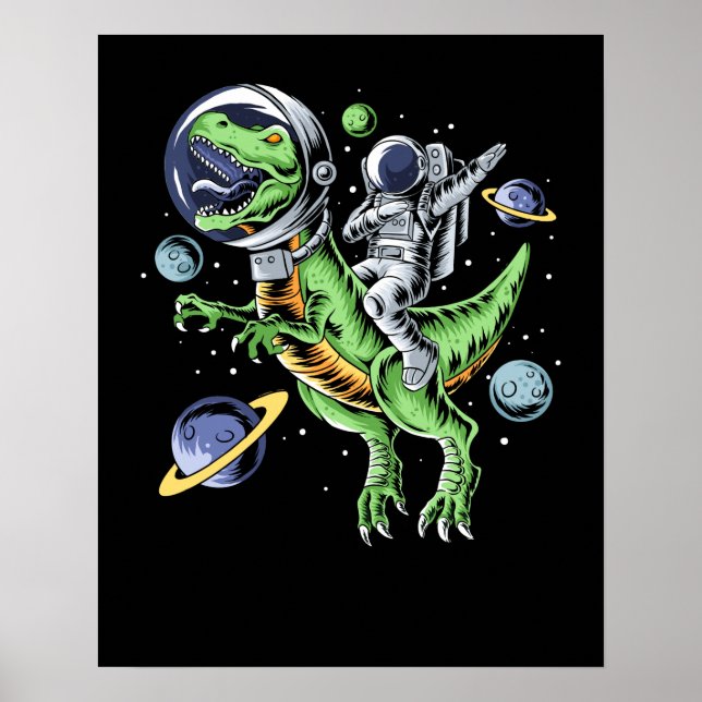 Astronaut Riding T-Rex Dinosaur Astro T-Rex Space Poster (Front)