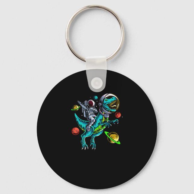 Astronaut Riding T-Rex Dinosaur   Key Ring (Front)