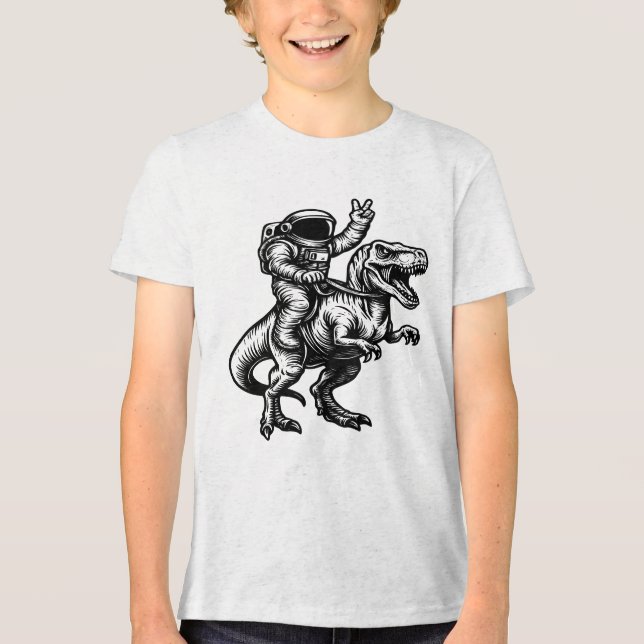 Astronaut Riding T Rex  Tri-Blend Shirt (Front)