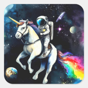 Astronaut Riding Unicorn in Space - Funny Science  Square Sticker