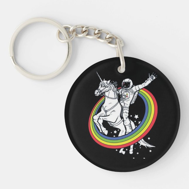 Astronaut Riding Unicorn  Key Ring (Front)