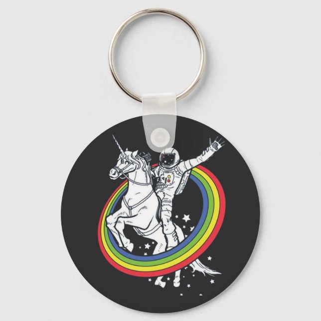 Astronaut Riding Unicorn  Key Ring (Front)