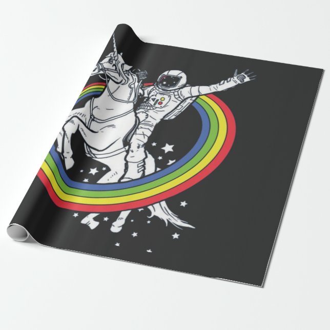 Astronaut Riding Unicorn  Wrapping Paper (Unrolled)