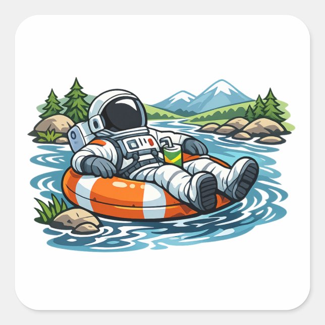 Astronaut River Tubing Square Sticker (Front)