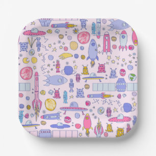 astronaut robot alien rocket ufo sci-fi spaceship paper plate