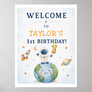 Astronaut Rocket 1st Birthday Welcome Poster