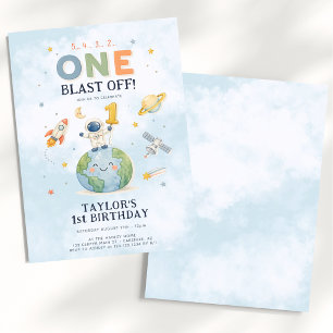 Astronaut Rocket Blast Off 1st Birthday Invitation