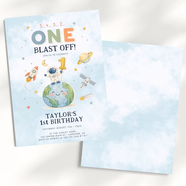 Astronaut Rocket Blast Off 1st Birthday Invitation (Creator Uploaded)
