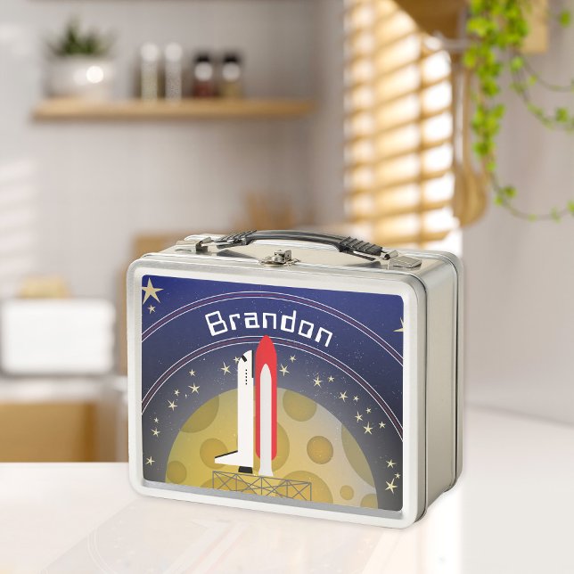 Astronaut Rocket Blast Off Outer Space Personalise Metal Lunch Box (Creator Uploaded)