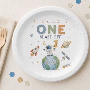 Astronaut Rocket Blast Off Paper Plate