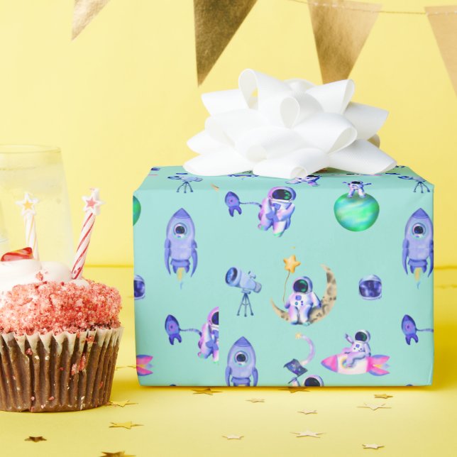 Astronaut rocket earth space wrapping paper (Birthday Party)