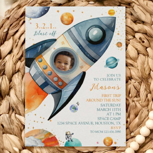 Astronaut Rocket First Trip Around the Sun Invitat Invitation