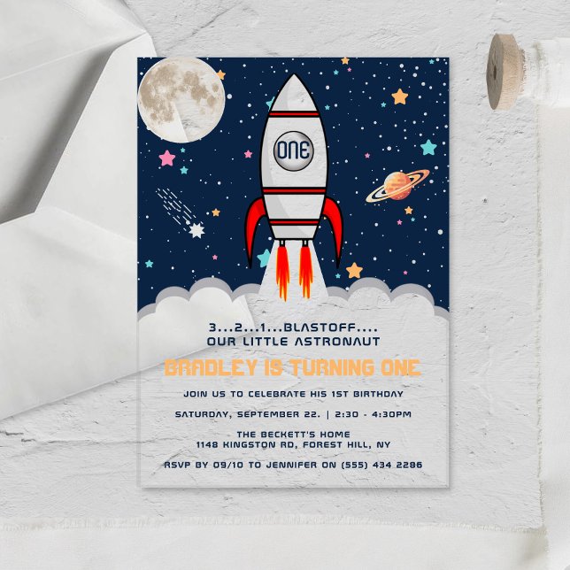 Astronaut Rocket Outer Space 1st Birthday Acrylic Invitations (Creator Uploaded)