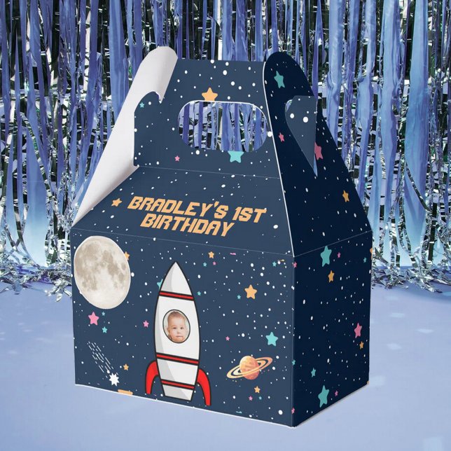 Astronaut Rocket Outer Space 1st Birthday Photo Favour Box (Creator Uploaded)