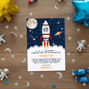 Astronaut Rocket Outer Space 1st Birthday Thank You Card