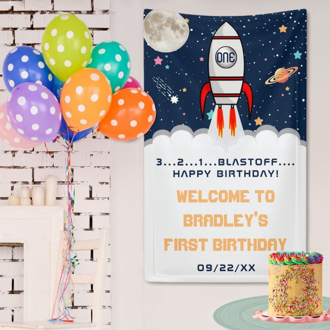Astronaut Rocket Outer Space 1st Birthday Welcome Banner (Creator Uploaded)
