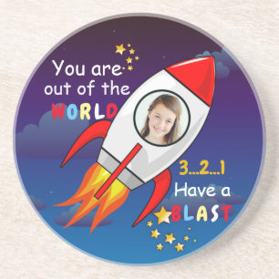 Astronaut rocket outer space personalised photo coaster