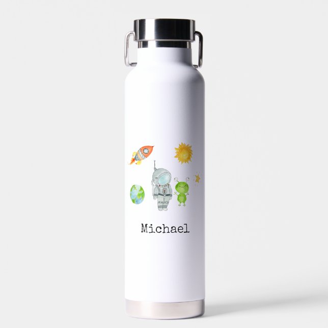 Astronaut Rocket Planets Stars Personalised Name Water Bottle (Front)