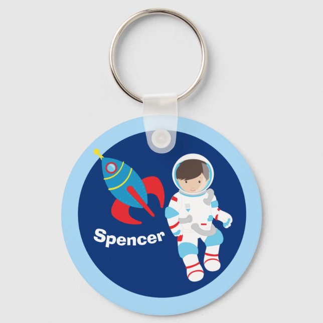 Astronaut Rocket Ship Outer Space Custom Kids Key Ring (Front)