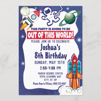 Astronaut Rocket Ship Outer Space Shuttle Birthday Invitation