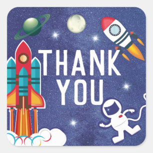 Astronaut Rocket Ship Outer Space Thank You Square Sticker