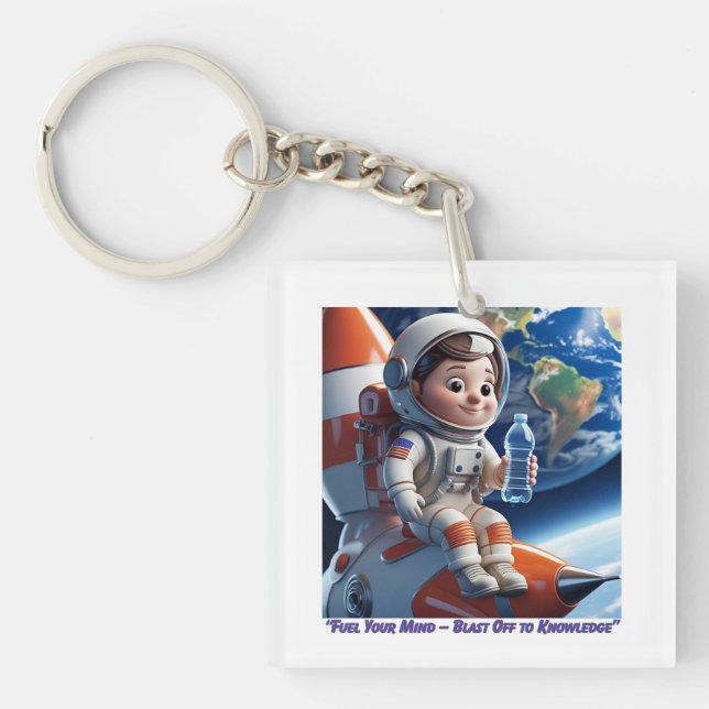 “Astronaut Rocket Ship Space Adventure Keychain” Key Ring (Front)