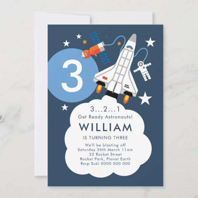 Astronaut Rocket Space Shuttle Invitation (Front)