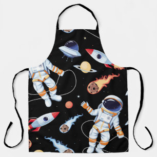 Astronaut Rocket: Vintage Space Seamless Pattern Apron