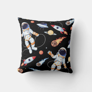 Astronaut Rocket: Vintage Space Seamless Pattern Cushion