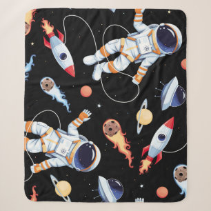 Astronaut Rocket: Vintage Space Seamless Pattern Sherpa Blanket