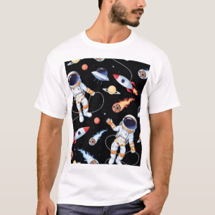 Astronaut Rocket: Vintage Space Seamless Pattern T-Shirt