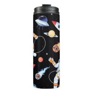 Astronaut Rocket: Vintage Space Seamless Pattern Thermal Tumbler