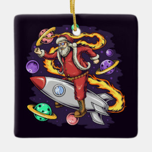 Astronaut Santa in Space  Ceramic Ornament
